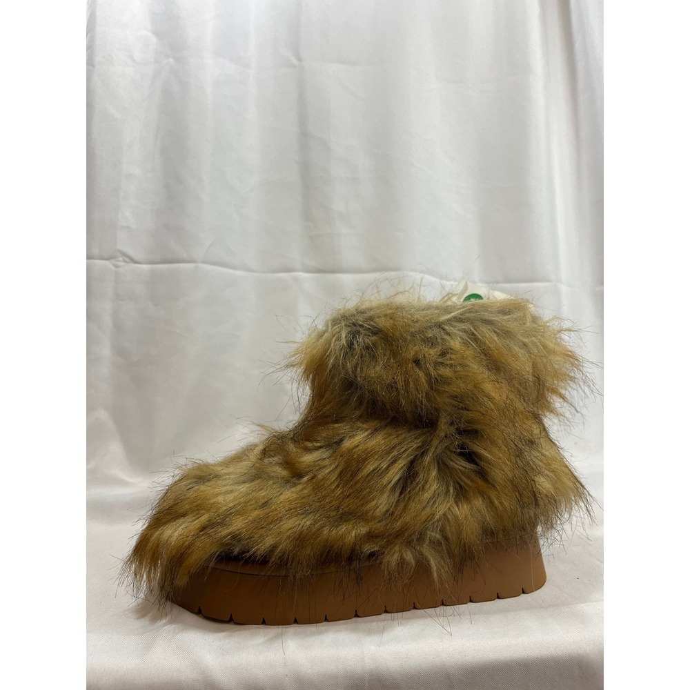 A New Day Womens Faux Fur Shaggy Platform Boots Brown Ankle Booties Size 10 NEW